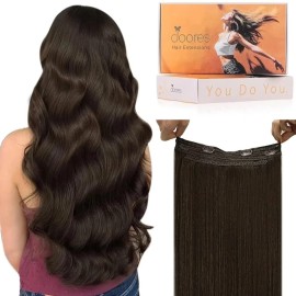 DOORES Wire Hair Extensions 14 Inch 75g Remy Human Wire Hair Extensions Invisible Transparent Line Adjustable Hairpieces Secret Extensions Straight Hair Light Dark Brown