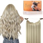 DOORES Wire Hair Extensions 12 Inch 70 g Remy Human Wire Hair Extensions Invisible Transparent Line Adjustable Hairpieces Secret Ash Blonde Highlighted Platinum Blonde