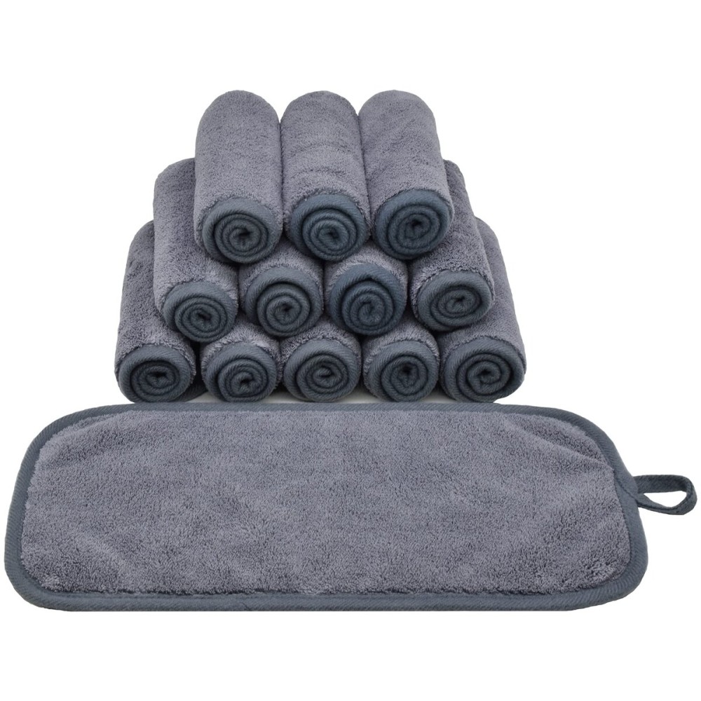 BloomSesame Makeup Remover Cloths for Face, Eye, Lips - Reusable Makeup Remover Pads Soft Microfiber Facial Cleansing Cloths 6 x 12 inch 12 Pack (Gray)