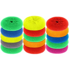 Blulu Plastic Dish Scrubbers for Dishes Pot Round Nylon Pad, Mesh Scouring Non Scratch Pads(Rainbow Colors,15 Pieces)