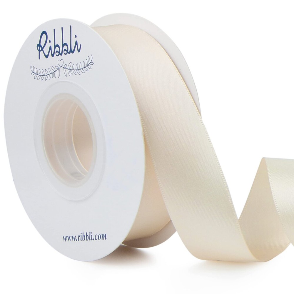 Ribbli Ivory Double Faced Satin Ribbon,1 x Continuous 25 Yards,Use for Bows Bouquet,Gift Wrapping,Floral Arrangement,Wedding Decoration