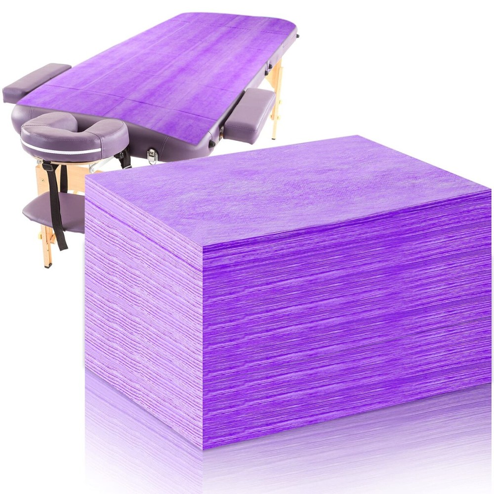 Tatuo 50 Pieces 31 x 70 Inches Plastic Bed Sheets Bed Cover Massage Table Sheet Waterproof Non-woven Fabric for Spa, Lash, Tattoo, Beauty Salon, Waxing, Hotels(Purple)