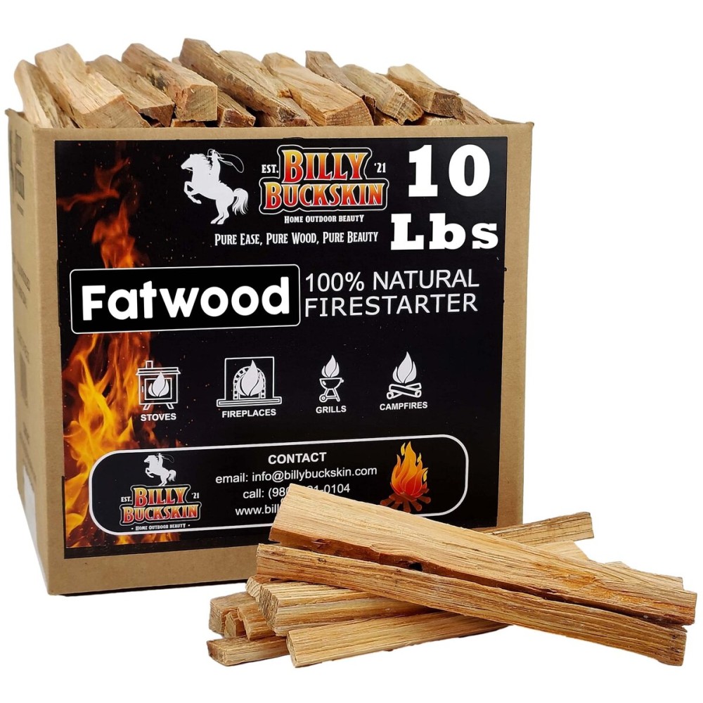 10lb Fatwood Fire Starter Sticks | 100% Natural Fire Starters for Campfires, Firepit, Fireplaces, BBQ, Wood Stoves | Easy Ignition w/Just 2 Sticks | Camping Essentials by Billy Buckskin (10lb Box)