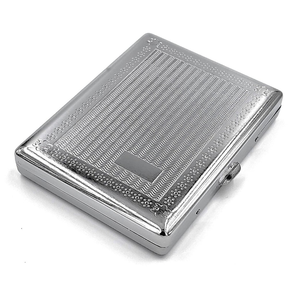 Retro Cigarette Case Victorian Style Metal Holder for Regular, King and 100\'s Size Credit Card Holder Pocket, Large Grooved Pattern RFID Protective Security Wallet (Grv-L100 Silver)