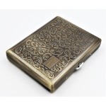Retro Cigarette Case Victorian Style Metal Holder for Regular, King and 100\'s Size Credit Card Holder Pocket Security Wallet, Large Antique Brass Boteh Design (Flo-L100AB, Antique Brass)
