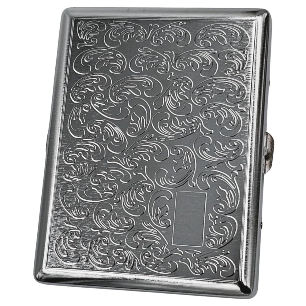 Retro Cigarette Case Victorian Style Metal Holder for Regular, King and 100\'s Size Credit Card Holder Pocket, Large with Flower Pattern RFID Protective Security Wallet (Flo-L100, Silver)
