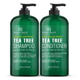 Botanic Hearth Vegan Collagen Infused Tea Tree Shampoo and Conditioner Set, 16 fl oz each - Sulfate Free, Paraben Free - For Itchy and Dry Scalp - Men and Women