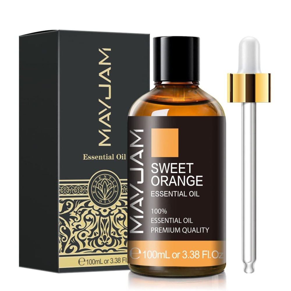 Sweet Orange Essential Oil, MAYJAM 100ml Premium Quality Sweet Orange Oil with Glass Dropper, Huge 3.38fl. oz, Perfect for Aromatherapy and Relaxation