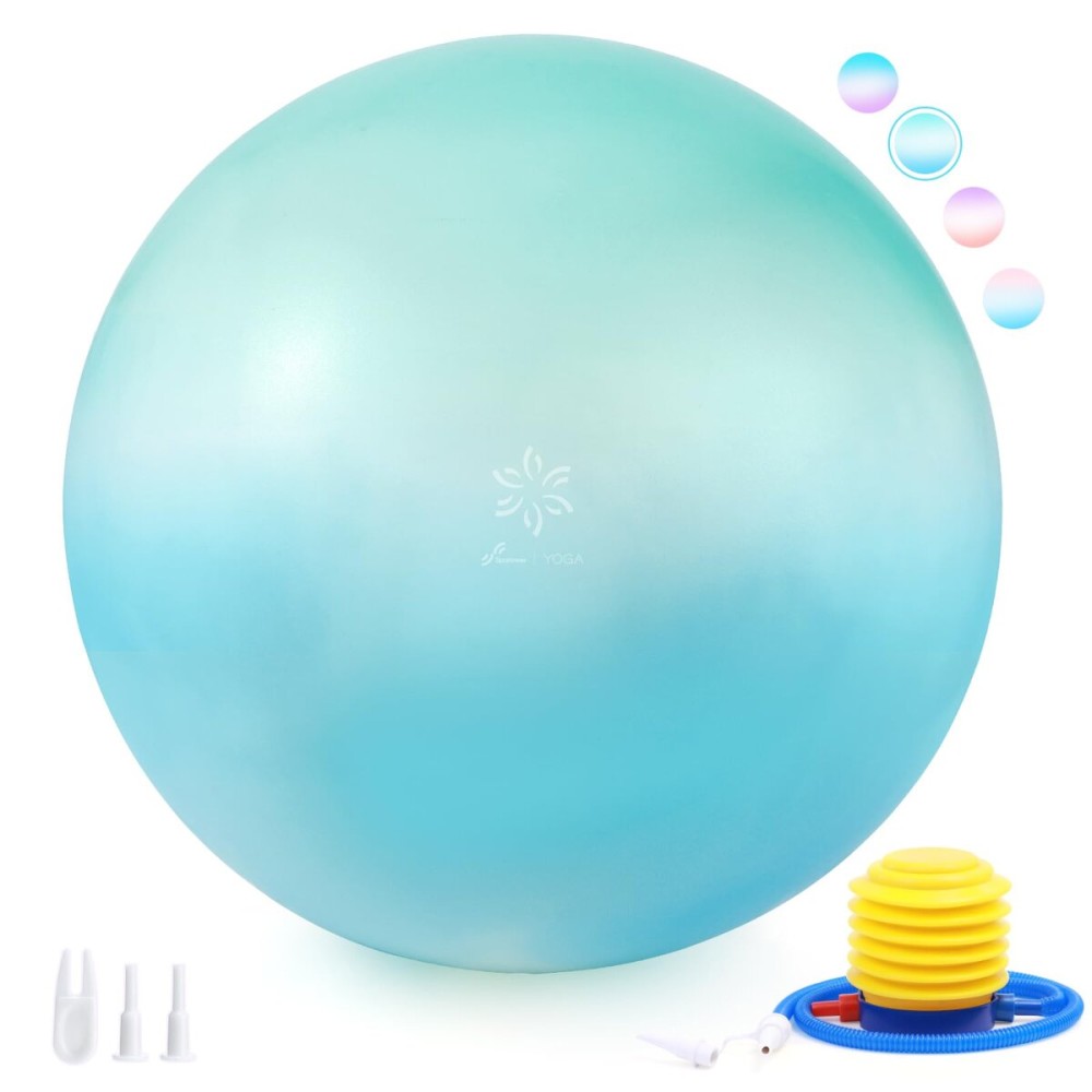 Sportneer Extra Thick Exercise Ball - 25.6\'\'Yoga Ball with Quick Pump - Anti-Burst and Slip Resistant Fitness Ball Chair for Pregnancy and Physical Therapy (Blue Green)