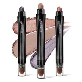LUXAZA 3Pcs Eyeshadow Stick Set, Matte And Shimmer Creamy Eyeshadow Pencil,Eye Brightener Stick,Nude Caramel Grayish Purple Shadow Sticks Set, Waterproof Long Lasting Smoky Highlighter Eye Makeup