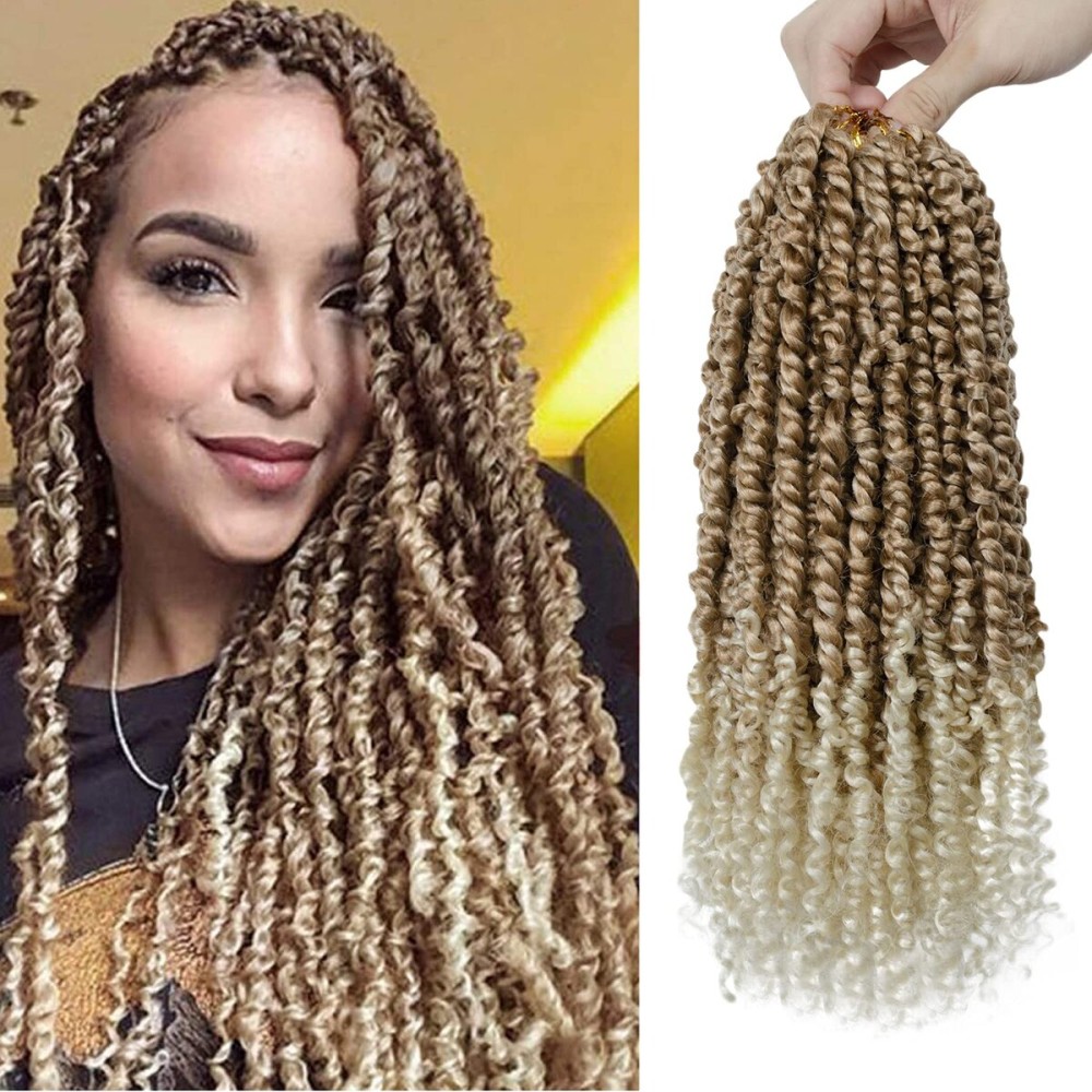 Passion Twist Hair - 8X 14 Inch Passion Twist Crochet Hair For Women, Crochet Pretwisted Curly Hair Passion Twists Synthetic Braiding Hair Extensions (14 Inch, T27/613)