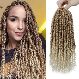 Passion Twist Hair - 8X 14 Inch Passion Twist Crochet Hair For Women, Crochet Pretwisted Curly Hair Passion Twists Synthetic Braiding Hair Extensions (14 Inch, T27/613)