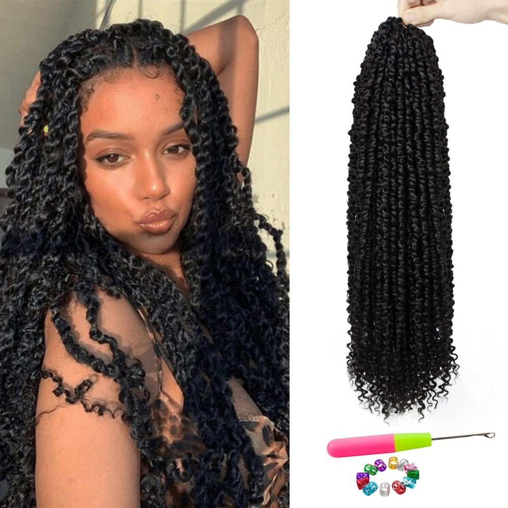 Passion Twist Hair - 8 Packs 20 Inch Passion Twist Crochet Hair For Women, Crochet Pretwisted Curly Hair Passion Twists Synthetic Braiding Hair Extensions (20 Inch 8 Packs, 1B)