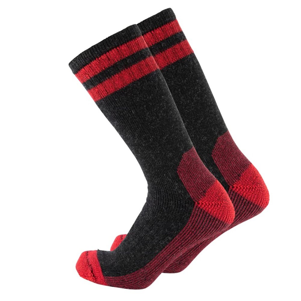Cerebro Merino Wool Socks for Men, Cushioned Mid-calf Socks Moisture Wicking Men\'s Hiking Socks for Home, Trekking, Outdoors (1Pairs BlackRed2)