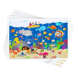Babebay Disposable Stick-on Placemats 40 Pack for Baby & Kids & Toddler, Sticky Placemats Restaurant Table Mats 12 x 18 (Seabed Scuba)