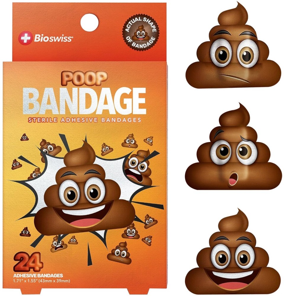BioSwiss Bandages, Poop Shaped Self Adhesive Bandage Set, Latex Free, Sterile Wound Care, 24 Count