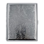 Retro Cigarette Case Victorian Style Metal Holder for Regular, King and 100\'s Size Credit Card Holder, Large with Leafe Pattern (Lif-L100, Silver)