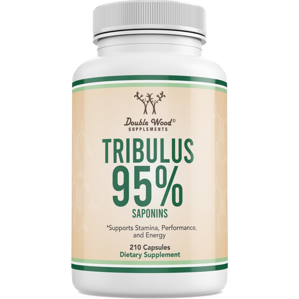 Tribulus Terrestris for Men (Purest 95% Saponin Content) 210 Capsules, 1,000mg Concentrated Fruit Extract (Third Party Tested, Vegan Safe, Non-GMO) for Stamina and Energy by Double Wood