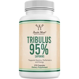 Tribulus Terrestris for Men (Purest 95% Saponin Content) 210 Capsules, 1,000mg Concentrated Fruit Extract (Third Party Tested, Vegan Safe, Non-GMO) for Stamina and Energy by Double Wood