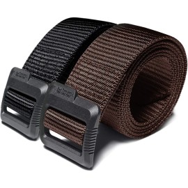 CQR Tactical Belt, Military Style Heavy Duty Belt, Webbing EDC Quick-Release Buckle, 2pack Flex Poly Black/Brown, Small