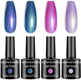senvenski Pearl Mermaid Gel Nail Polish Kit - UV/LED Soak Off Nail Art Set with Purple Blue Green Pink Holographic Shell Shiny Glitter Colors | Manicure Gift Kit for Women Salon Home Use (CS014)