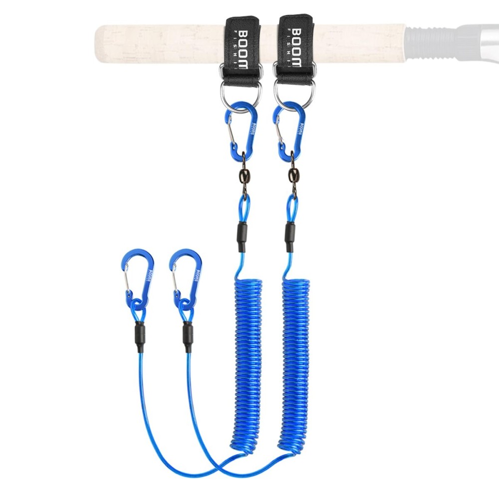 Booms Fishing T02 Fishing Pole Tether - 5.9 Belt & Kayak Leash - Heavy Duty Lanyard for Fishing Tools & Paddles - Blue (2pcs)