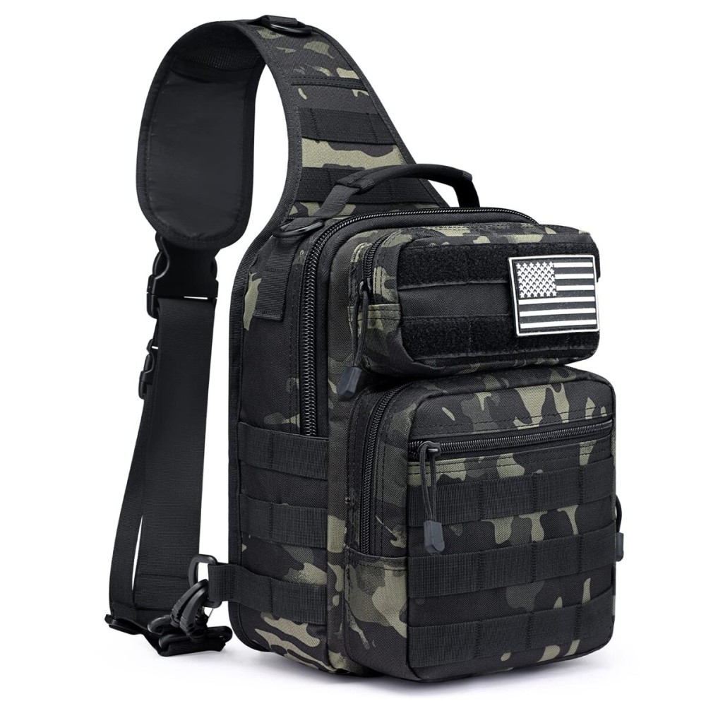 G4Free Tactical Sling Bag Backpack Military Rover Shoulder Sling Pack Molle EDC Small Crossbody Chest Pack(Black CP)