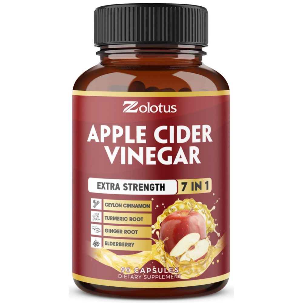 Zolotus 7 in 1 Apple Cider Vinegar Capsules, 3 Month Supply with Ceylon Cinnamon, Ginger Root, Turmeric, Elderberry for Supports Digestion, Immune, 90 Capsules