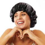 ELIHAIR Stain Bonnet Silky Sleep Cap Adjustable Satin Cap for Night Sleeping Hair Bonnet Reversible Double Layer Jet Black