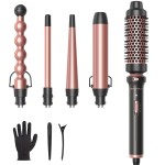Wavytalk 5 in 1 Curling Wand Set, Multi Curl, Curling Wand Set with Thermal Brush and 4 Interchangeable Ceramic Curling Wand(0.5-1.25), Instant Heat Up Wand Curling Iron (Rose Gold)
