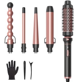 Wavytalk 5 in 1 Curling Wand Set, Multi Curl, Curling Wand Set with Thermal Brush and 4 Interchangeable Ceramic Curling Wand(0.5-1.25), Instant Heat Up Wand Curling Iron (Rose Gold)