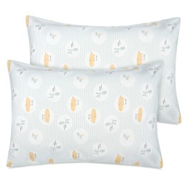 Zenssia Organic Cotton Toddler Pillowcase/Travel Pillowcase Pack of 2 Set 13x18 Inches with Envelope Closure - Soft & Breathable Baby Pillow Case Cover with Cute Animal Printing, Blue