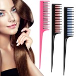 Leinuosen 3 Pcs Triple Teasing Comb for Women Plastic Rat Tail Comb Heat Resistant Pintail Tease Layer Tool for Thick Fine Hair Styling Backcombing Volume Structure(Black and Red Blue Pink)