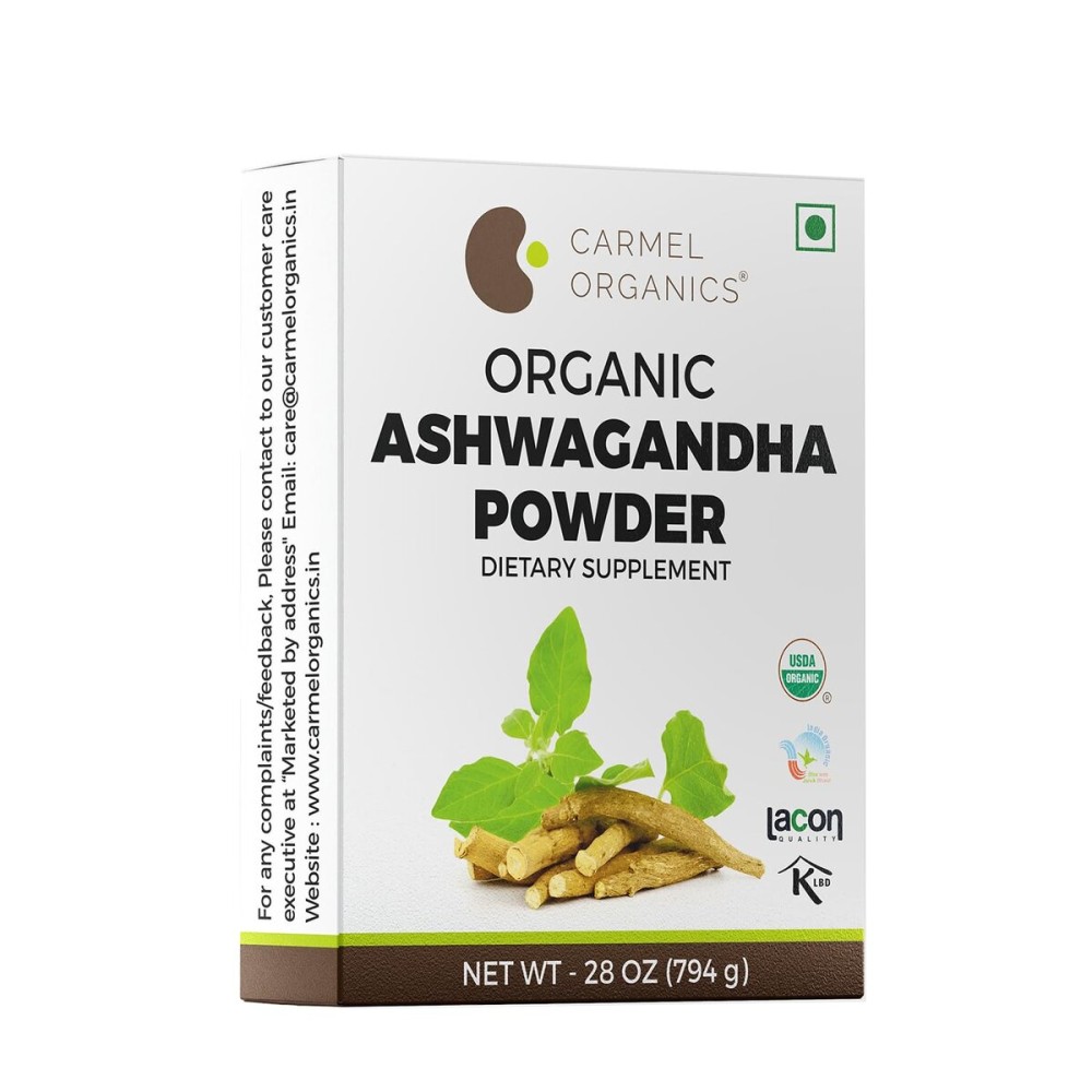 CARMEL ORGANICS Organic Ashwagandha Root Powder (28 Oz or 794g/1.75 Lbs) USDA Certified. Lab Tested, Non GMO & Gluten Free | Withania Somnifera from India