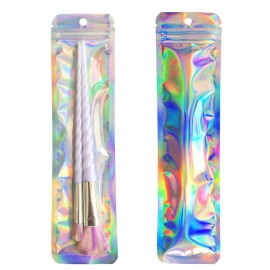 300Count Holographic Beadable Pen Packaging Bag for Small Business,Resealable 2.4x9 inchs Sample Packaging Sealable Small Packaging Ziplock Bags for Jewelry, Cosmetic,Candys