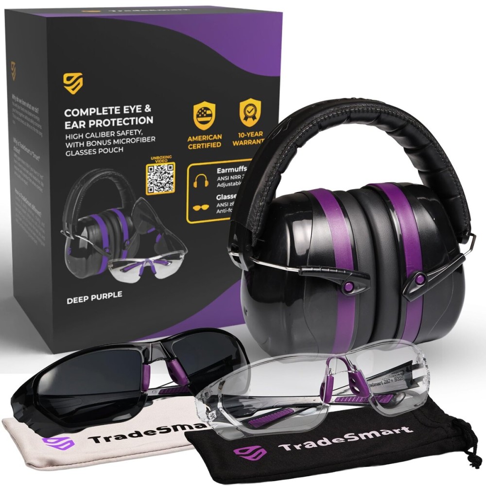 TradeSmart High-Performance Earmuffs for Shooting Range & Shooting Eye Protection Glasses + Firearm Confidence Course Included