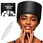 Heated Electric Thermal Steamer Cap for Natural Black Afro Hair - Hot Spa Treatment Hat with Temperature Control for Deep Conditioning at Home - Black