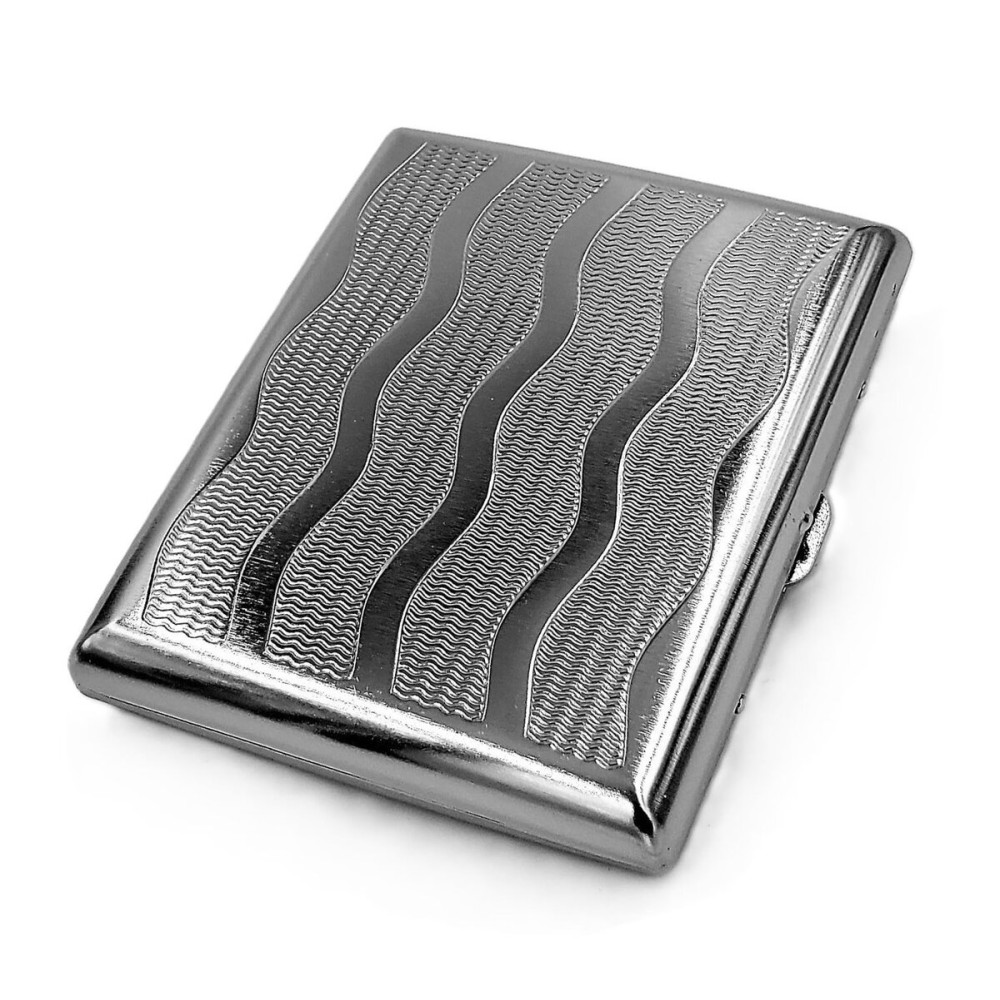 Retro Cigarette Case Victorian Style Metal Holder for Regular, King and 100\'s Size Credit Card Holder, Large Ocean Pattern (OCN-L100, Silver)