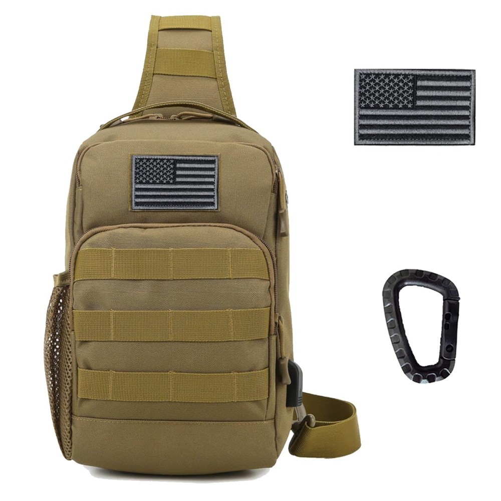Valinov Tactical Shoulder Bag,Molle Shoulder Backpacks,Military Sling Daypack Backpack with USB Charging port (1 Pack Tan)