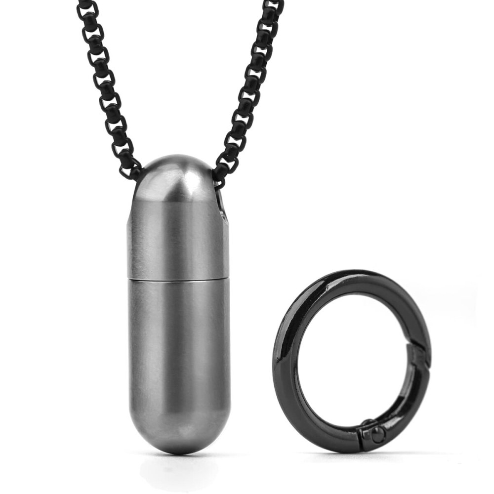TISUR Titanium Pill Case with 28\'\' Necklace Chain,Micro Keychain Pill Holder.Waterproof Pill Fob for Emergency Aspirin & Nitroglycerin for Travel Purse Pocket