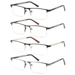 DILLY VISION 4 Pack Blue Light Blocking Reading Glasses for Men,Stylish Metal Frame Computer Readers with Sping Hinges Anti Glare/Eye Strain(+2.25 Strength)