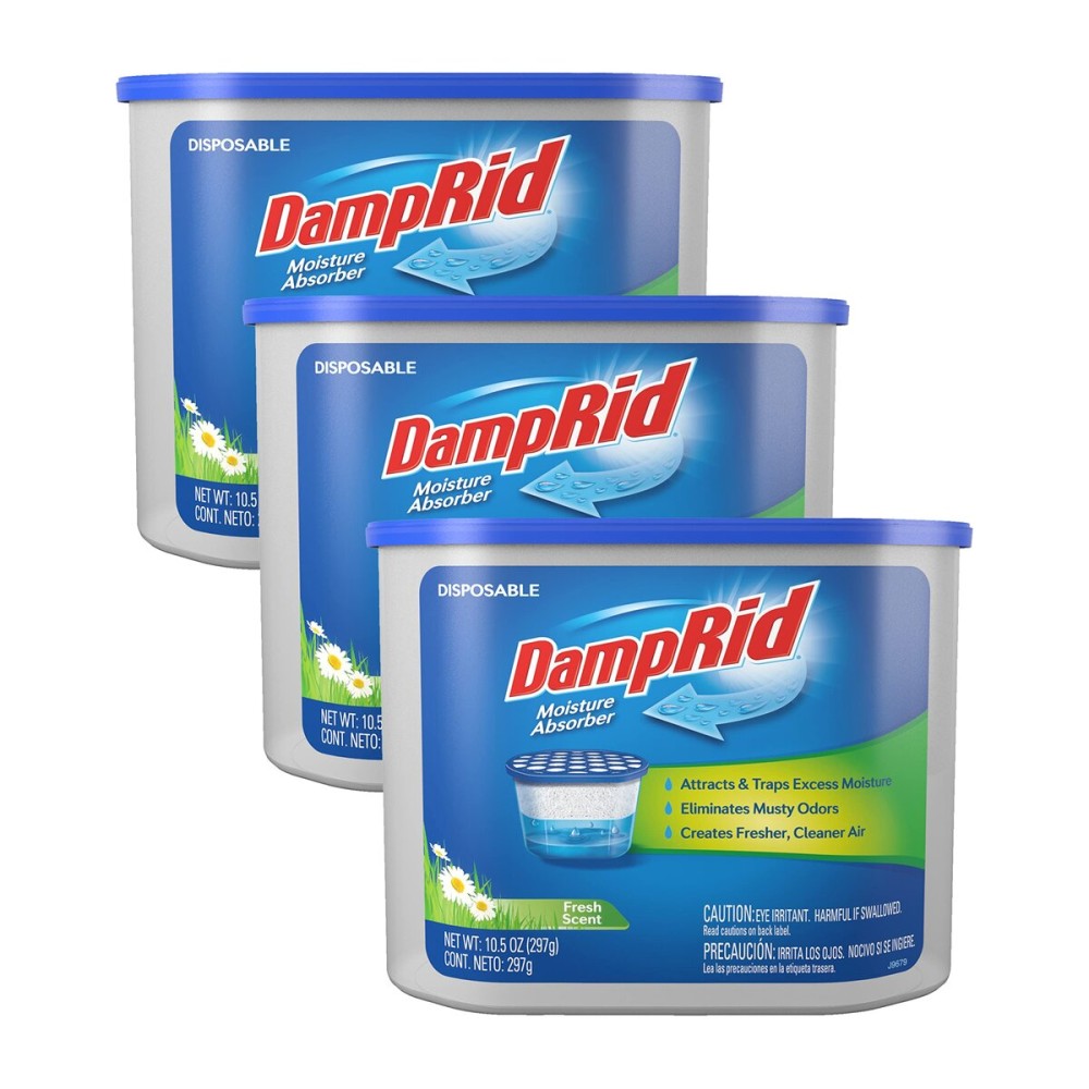 DampRid Fresh Scent Disposable Moisture Absorber, 10.5 oz., 3 Pack - Attracts & Traps Excess Moisture, Eliminates Musty Odors, Creates Fresher, Cleaner Air, White