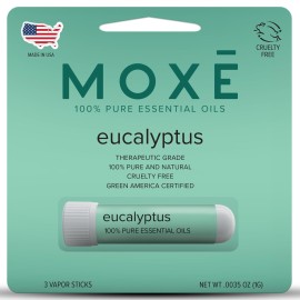 MOX Eucalyptus Essential Oil Nasal Inhaler, Sinus & Congestion Relief, Daily Relaxation, Stress Relief, Therapeutic No-Mess Aromatherapy, Pure and Natural, Made in USA (1 Pack)