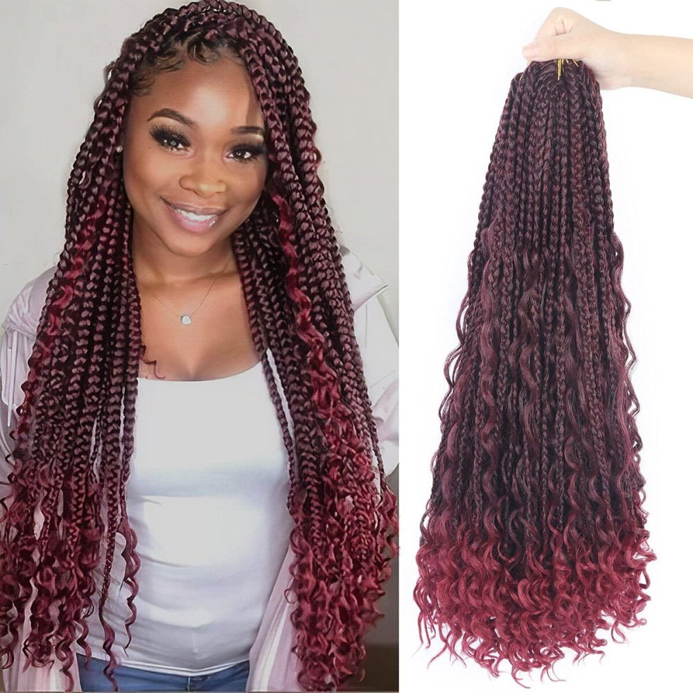 Goddess Box Braids Crochet Hair With Curly Ends 22 Inch Bohomian Box Braids Crochet Braids 8 Packs 3X Crochet Braids Synthetic Braiding Hair Extension for Black Women (22 Inch (Pack of 8), T1B BUG)