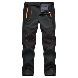 TBMPOY Men\'s Snow Ski Hiking Pants Waterproof Winter Fleece Lined Pants Camping Skiing Ice Fishing Pants with Belt 02 Thick Dark Grey XXL