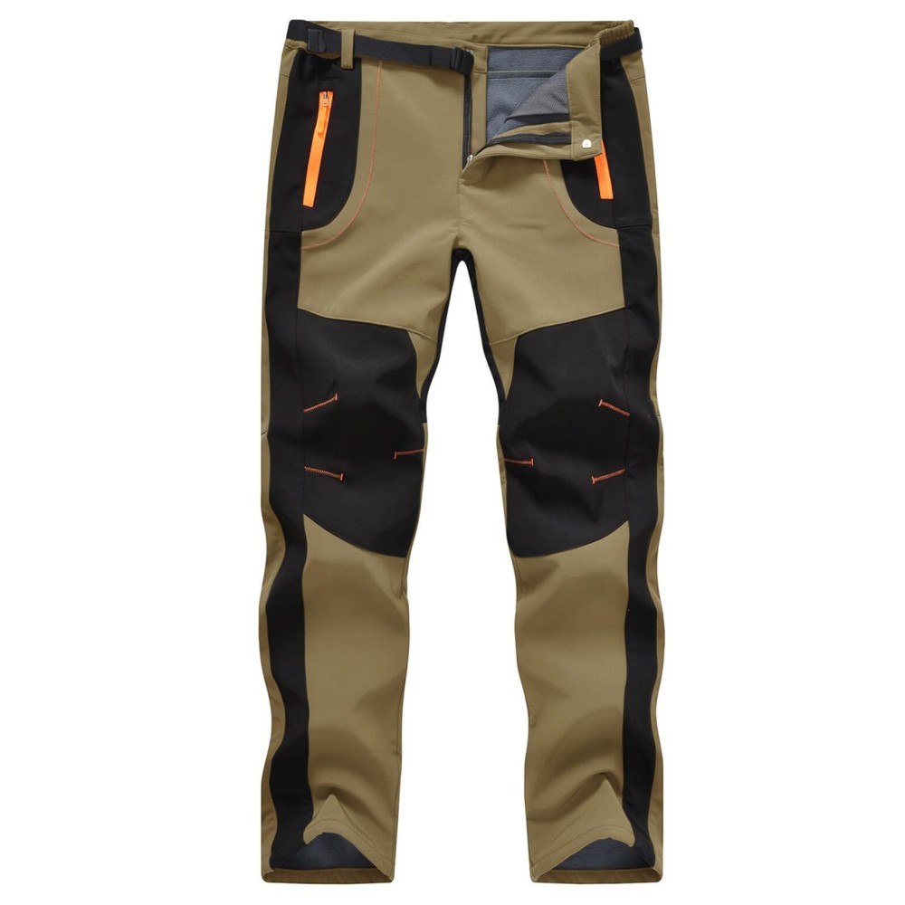 TBMPOY Men\'s Snow Ski Hiking Pants Waterproof Winter Fleece Lined Pants Camping Skiing Ice Fishing Pants with Belt 02 Thick Khaki L