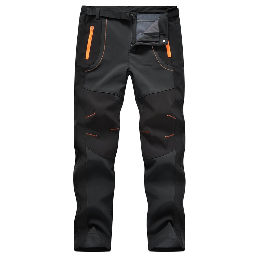 TBMPOY Men\'s Snow Ski Hiking Pants Waterproof Winter Fleece Lined Pants Camping Skiing Ice Fishing Pants with Belt 02 Thick Dark Grey XL