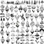GOROMON 52 Sheets Small Black Mountain Temporary Tattoos For Men Women Adult, Geometric Sea Weave Forest Pine Tree Realistic Tattoo Sticker For Kids Children, Moon Sun Star Triangle Tatoos Outer Space