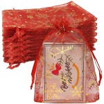 Jexila 100PCS Christmas Organza Bags 4X6 inches Red Snowflake Small Mesh Drawstring Gift Bag for Xmas Party Favor Christmas Candy Goodie Treat Bags
