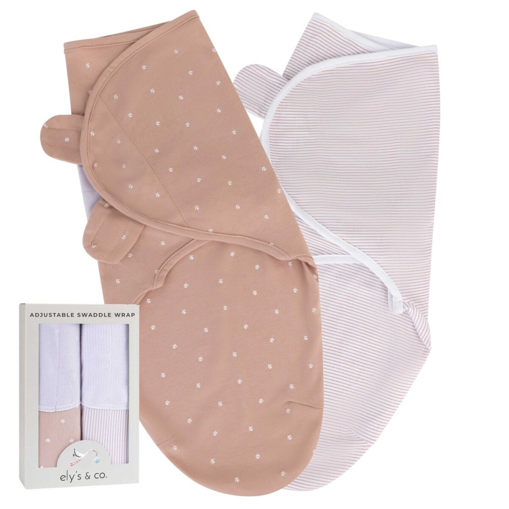 Ely\'s & Co. Adjustable Swaddles for Newborn, Baby Swaddles 0-3 Months, Swaddle Sack for Baby Girl, 100% Cotton, 2 Pack (Pink Tulip)